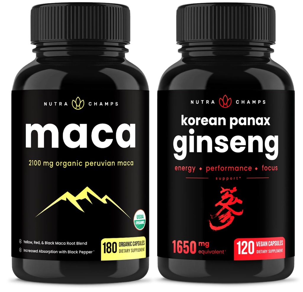 NutraChamps Maca Root Kapsler og koreanske Ginseng Kapsler 2 Pack Bundle