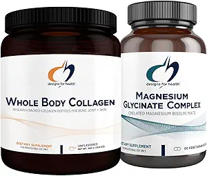 Design til sundhed Magnesium Glycinate Complex (60 kapsler) & Hele kroppen Collagen (30 Servere) Bundle - Høj Absorption Magnesium med Premium Collagen pulver til støtte knogler, hud og joints