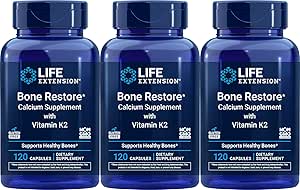 Life Extension Bone Restore Calcium supplement med vitamin K2, 120 kapsler (pakning med 3)