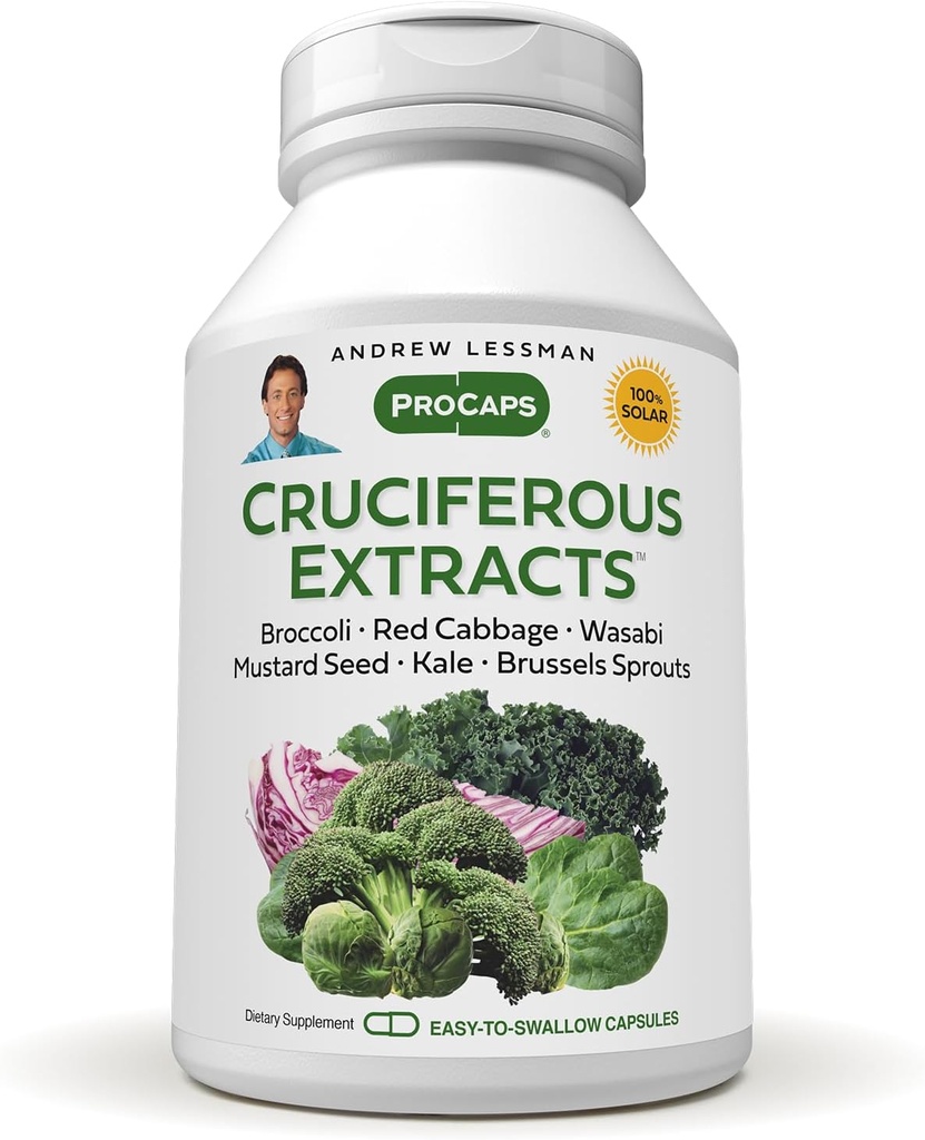 ANDREW LESSMAN Cruciferous Extracts 360 Capsules - High Nivels of Glucosinolates and Sulforaphane from Broccoli, Red Cabbage, Sennep Seed, Wasabi, Brussels Spruts and Kale Extracts, Ingen tilsætningsstoffer