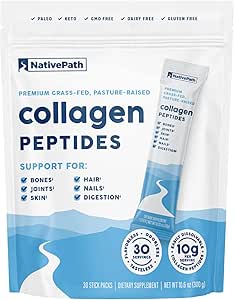 NativePath Collagen Peptider Protein Stick Packs - Hydrolyzed Type 1 & 3 Collagen pulver til hud, hår, negle - 30 Servere