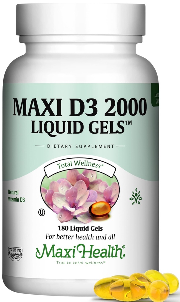 Maxi Health Vitamin D3 2000IU Tablets – Immune Support, Bone Health, and Muscle Function – Vitamin D 2000 IU Supplement for Adults – Kosher, Easy-to-Swallow, 180 Tablets