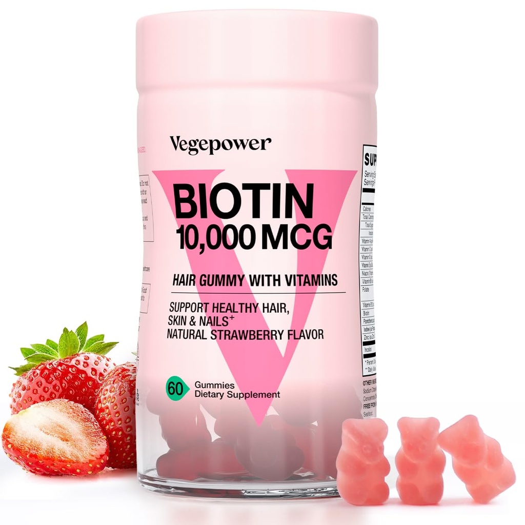 Biotin gummies for hårvækst 10000mcg - Vegansk biotin vitaminer understøtter sundt hår, hud og negle, hår Vitamin Gummy til kvinder & mænd - ikke-GMO, tyggetabletter