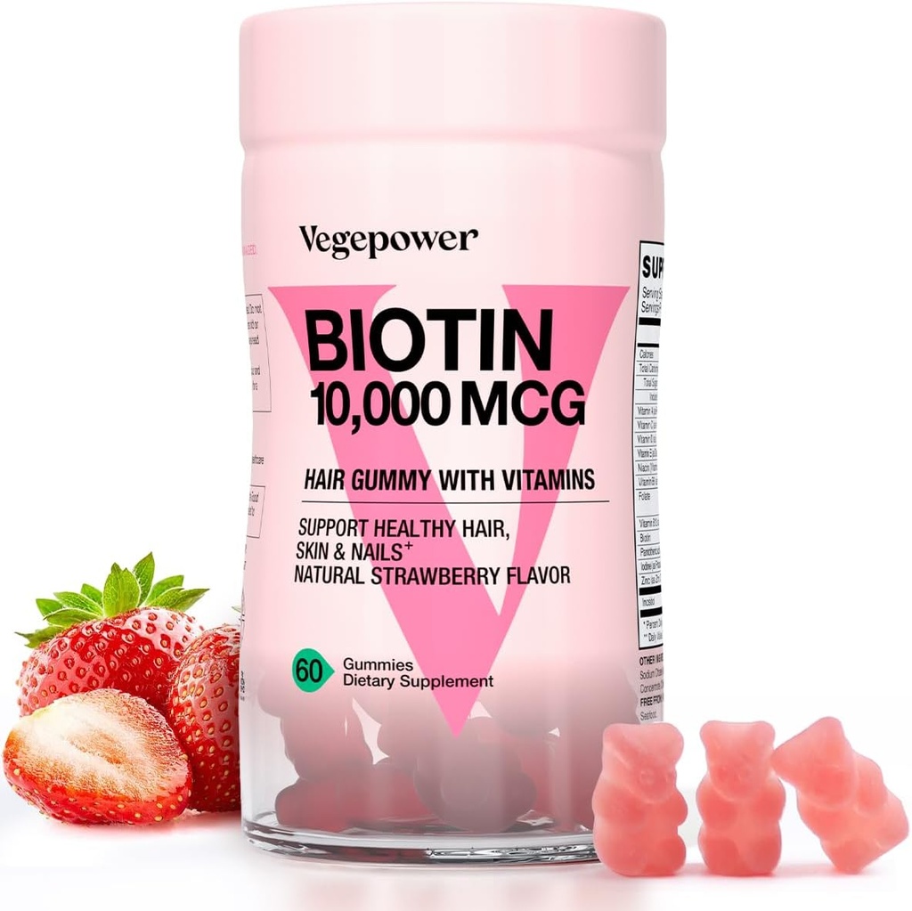 Biotin gummies for hårvækst 10000mcg - Vegansk biotin vitaminer understøtter sundt hår, hud og negle, hår Vitamin Gummy til kvinder & mænd - ikke-GMO, tyggetabletter