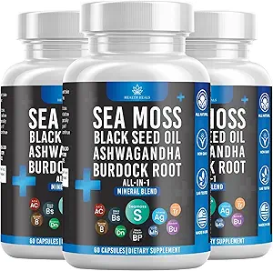Silicium Sea Moss Black Seed Oil Ashwagandha Bladerwrack Burdock - 180 Greve