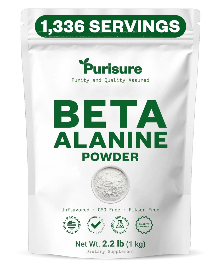 Fritid Beta Alanine pulver 1kg, Pure Beta Alanine Pre- workout supplement for vedvarende energi, Beta Alanine Pre Workout pulver til mænd og kvinder, Alanine Supplement for Endurance, 1.336 Servering
