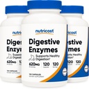 Nutricost fordøjelsesenzymer 620mg, 120 Veggie kapsler (3 flasker) - Komplet fordøjelsesenzymer supplement