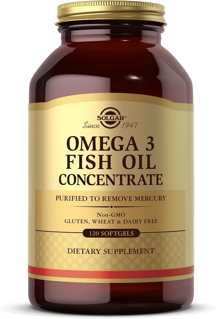 Solgar Omega-3 Fish Oil Concentrate - 120 Softgels - Støtte til fælles & metaboliske sundhed - Gluten Free, Non- GMO, Dairy Free - 60 Servere