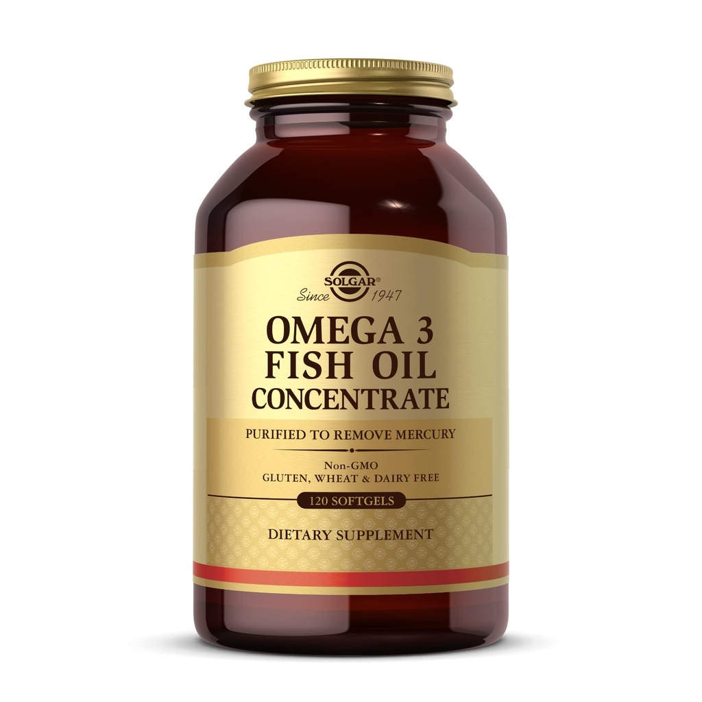 Solgar Omega-3 Fish Oil Concentrate - 120 Softgels - Støtte til fælles & metaboliske sundhed - Gluten Free, Non- GMO, Dairy Free - 60 Servere