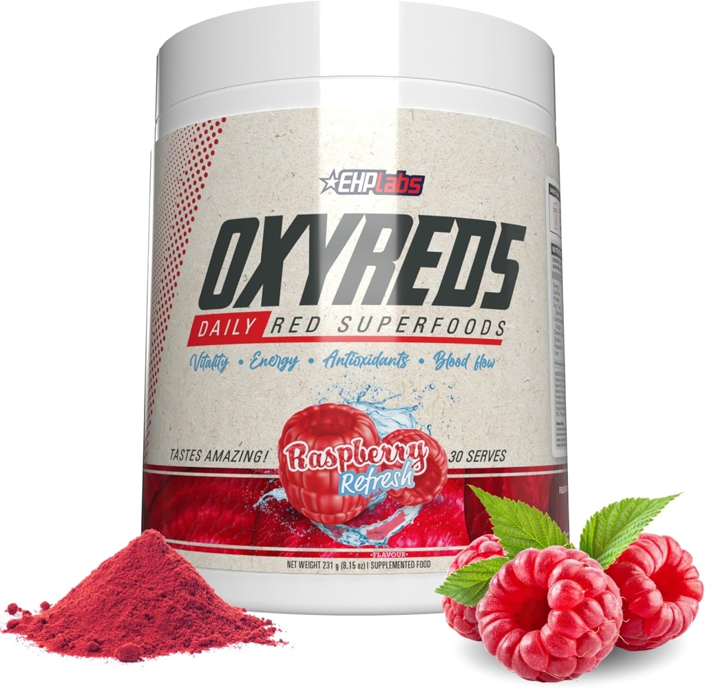 EHP Labs OxyReds Superfood Beets Powder - Nitrogen Oxide Supplement, Organic Beet Root Powder, Immun Support & Prebiotika til fordøjelse, Beet Powder - Raspberry Refresh, 30 Servere