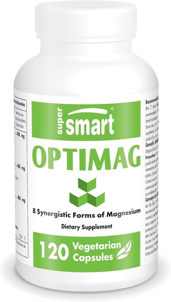 Supersmart - Optimag - Kraftfuld Magnesiumkompleks - 8 forskellige former for Magnesium til optimal sammenligning - Rights Magnesiummangel - 124; Non- GMO & Gluten Free - 120 Vegetariske kapsler
