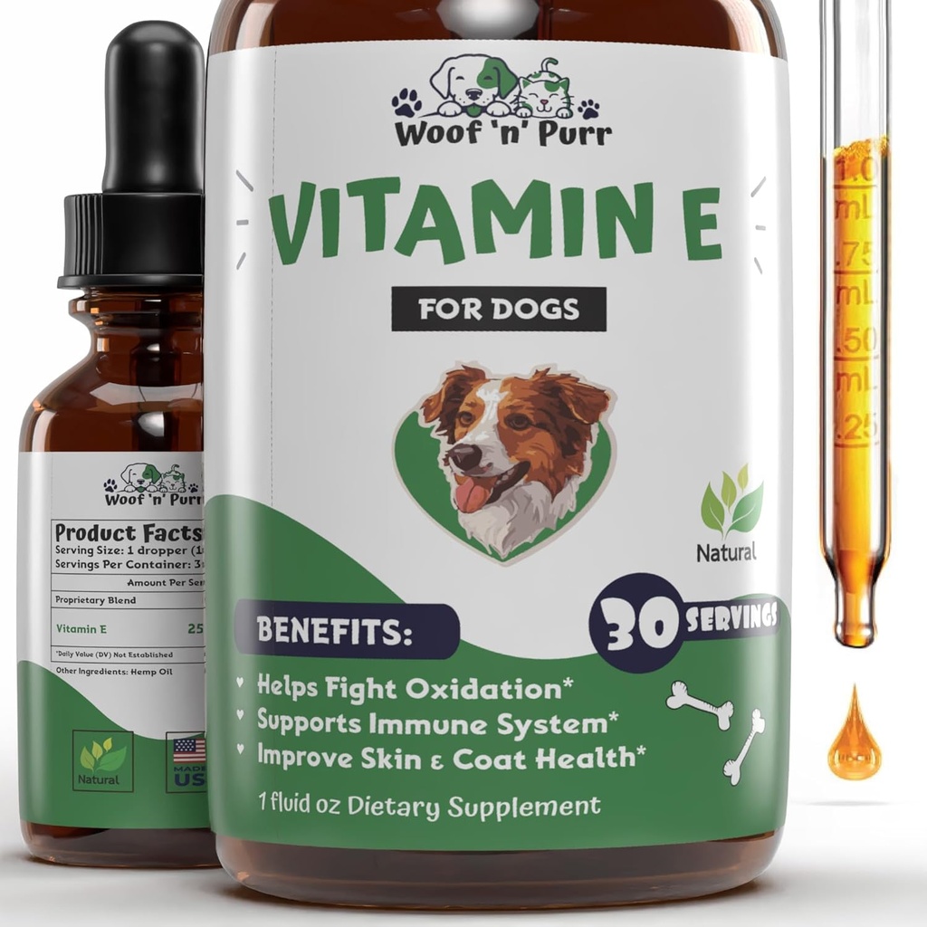 Vitamin E til hunde - Vitamin E til hunde - Hunde Vitamin E til hunde - Vitamin E Canine - Vitamin E tillæg til hunde - Vitamin E olie hund - Hunde Vitamin - Hunde immunforsvar - 1 fl oz