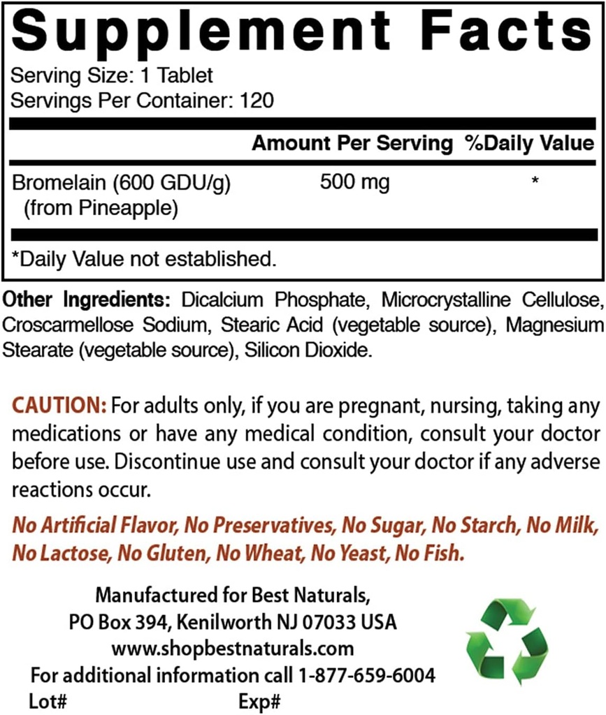 Bedste Naturals Bromelain 500 mg & Magnesium Glycinate 425 mg