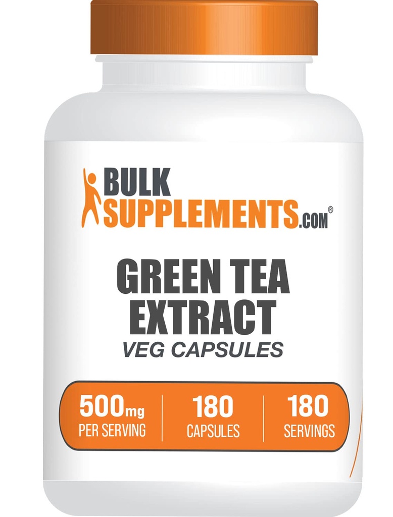 BulkSupplements.com Green Tea Extract Kapsler - Green Tea Supplement, Green Tea Extract 500mg, Green Tea Pills - Vegan & Gluten Free, 1 Kapsel per servering, 180 Veg Kapsler (Pack of 1)