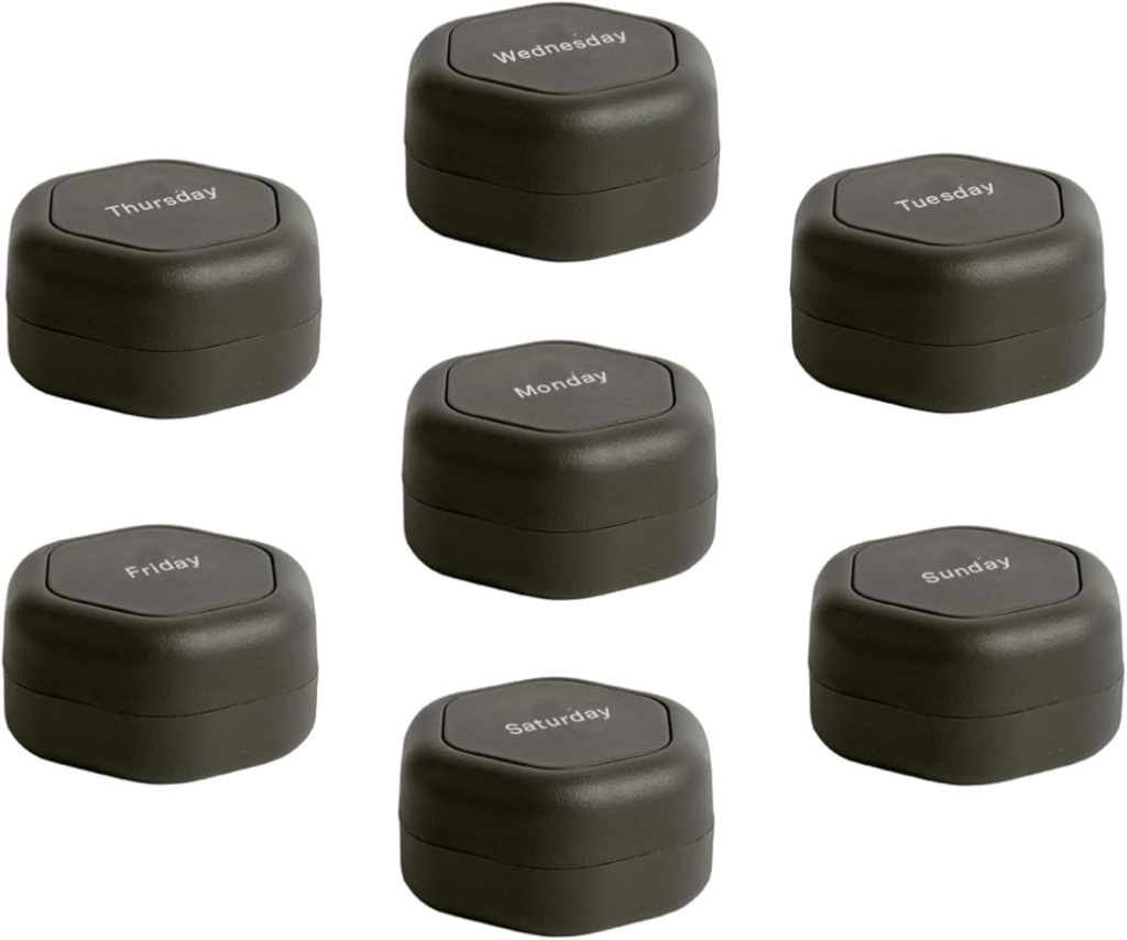 Cadence Travel Containers - Pill Case Set - Magnetiske Rejsekapsler, Daglig Medicin Organizer til piller, Kosttilskud, & Vitaminer - 7 Flex Smalls (0,56oz) for Ugentlig Pill Organizer - Charcoal