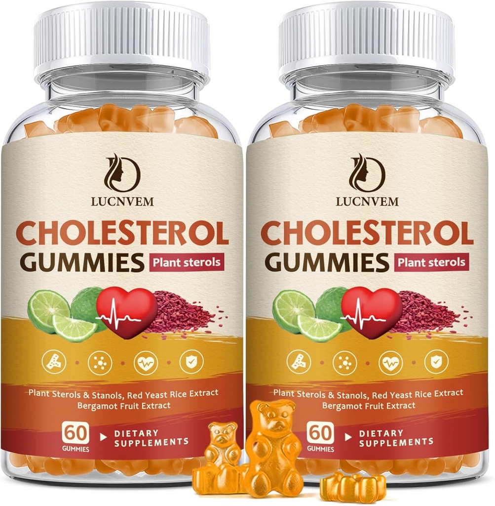(2 Pack) Cholesterol Kosttilskud Gummies for Cholesterol Sund, Plant Steroler & Stanoler, Rød Gær Rice, Citrus Bergamot Complex for Cholesterol, Hold sunde Cholesterol Niveauer - 60 dages forsyning