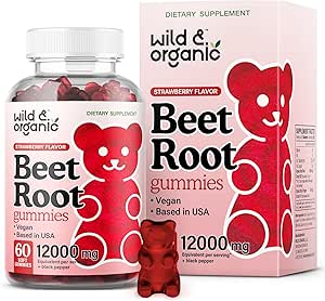 Wild & Organic Beet Root Gummies 12000 mg - Red Beets Supplements for Women and Men with Beetroot Powder - 60 Pectin- Based Chews