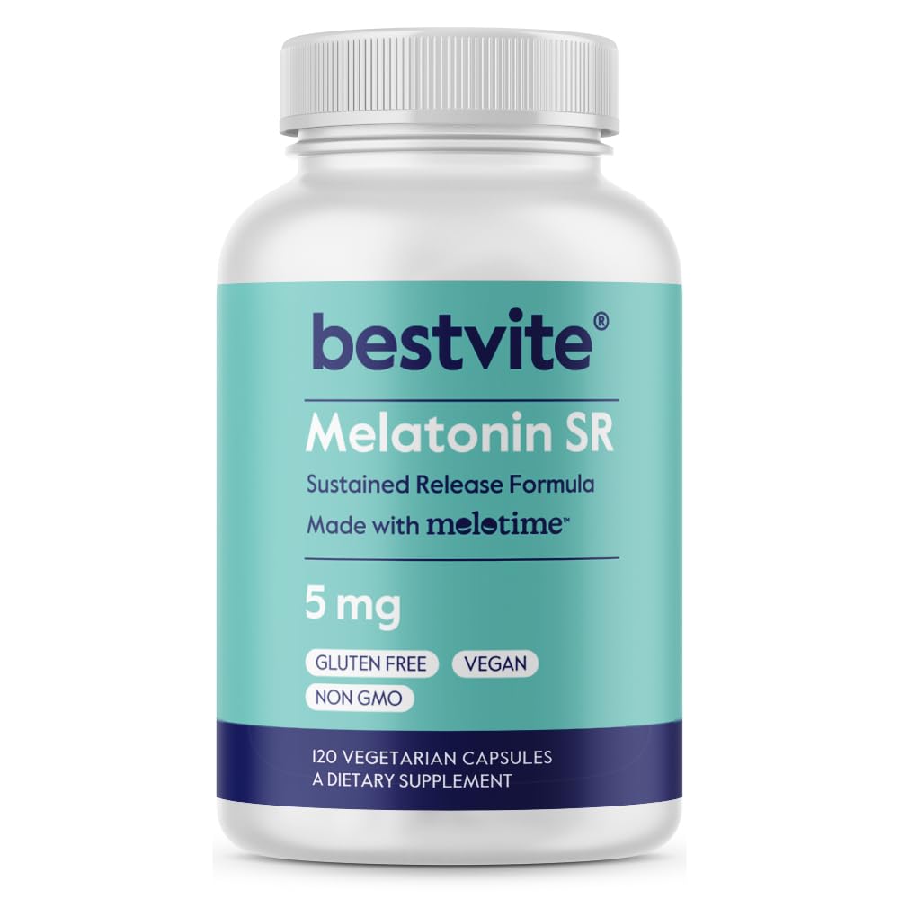 BESTVITE Melatonin SR 5mg (120 Vegetarian Capsules) - Extended Release Melatonin - Vegan - Non GMO - Gluten Free