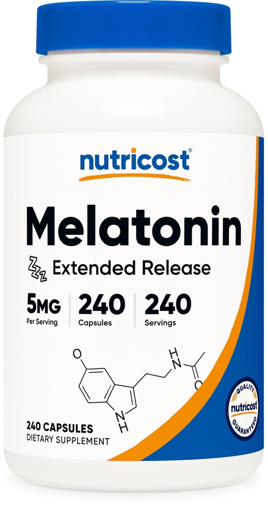 Nutricost Melatonin (5 mg) 240 kapsler - Extended Release Sleep Support, Vegan, GMO- Free, Gluten- Free