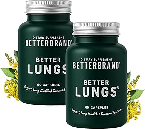 Betterbrand BetterLungs Daily Respiratory Health Supplement (60 Kapsler); med NAC, D-vitamin, Elderberry, Ginseng, Mullein, og Reishi Mushroom 124; for Lung Sundhed og Allergy Relief (pakke med 2)