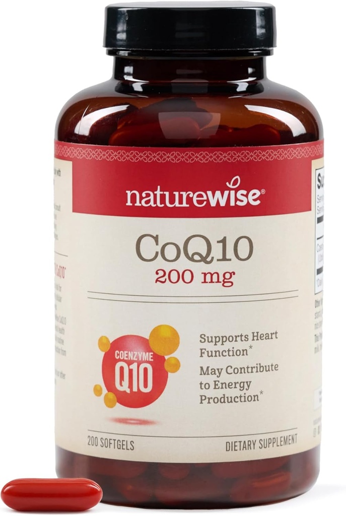 NatureWise CoQ10 200mg Softgels, High Potence Ubiquinone - Coenzym Q10 Supplement - Antioxidant for Heart Health + Energy - Vegan, Non- GMO, Gluten- Free - 200 Greve [200- Day Supply]