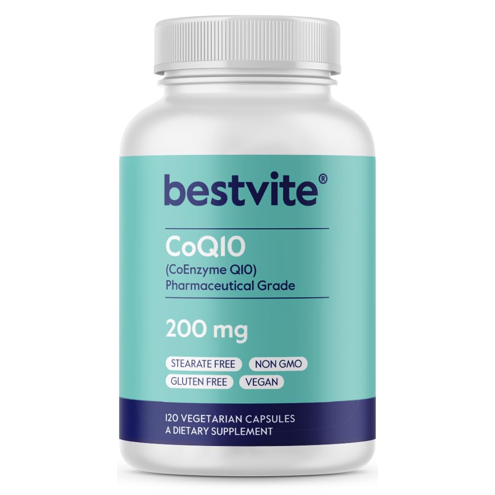 BESTVITE CoQ10 200mg (120 Vegetarian Capsules) Naturally Fermented - No Stearates - Vegan - Gluten Free - Non GMO