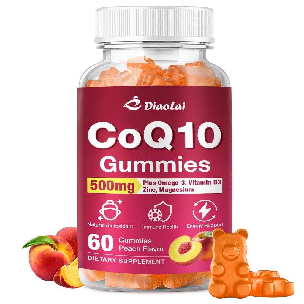 CoQ10 Gummies - 500mg per Serving with Omega-3 (EPA & DHA), B3 & Zinc - Supports Immunity & Energy - Delicious Orange Flavor - Non-GMO, Gluten-Free - 60 Count