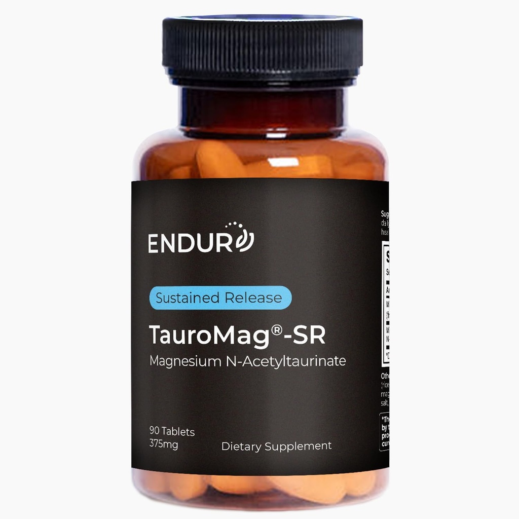 Endur TAUROMAG- SR Magnesium N- Acetyltaurinate, Brain Health Supplement, Hjælper Promote Memory Function, Gluten Free, 375mg (90 tabletter)
