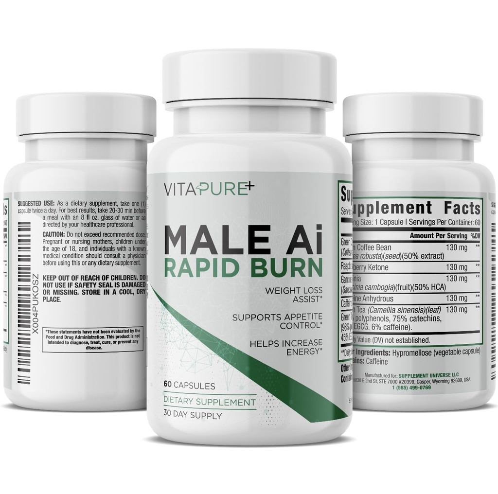 Mand Ai Rapid Fat Burner til mænd; Understøtter GLP-1 Pathway Funktion for vægttab; Appetite Suppressant, Energy Booster, Unisex Diet Pills