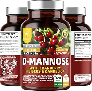 Nummer et Nutrition Premium D Mannose Supplement for kvinder og mænd [Max Strength, 1350MG] Natural D-Mannose med tranebær, Hibiscus og Mælkebøtte for Urinary Tract Health, 120 Greve