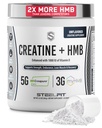 SteelFit Creatin HMB Powder - 5g Creapure Creatin Monohydrat Powder, 3g myHMB & 1000 IE D-vitamin - workout supplement understøtter muskelvækst, styrke, Inddrivelse & energi - Unflavored, 30 Serveringer