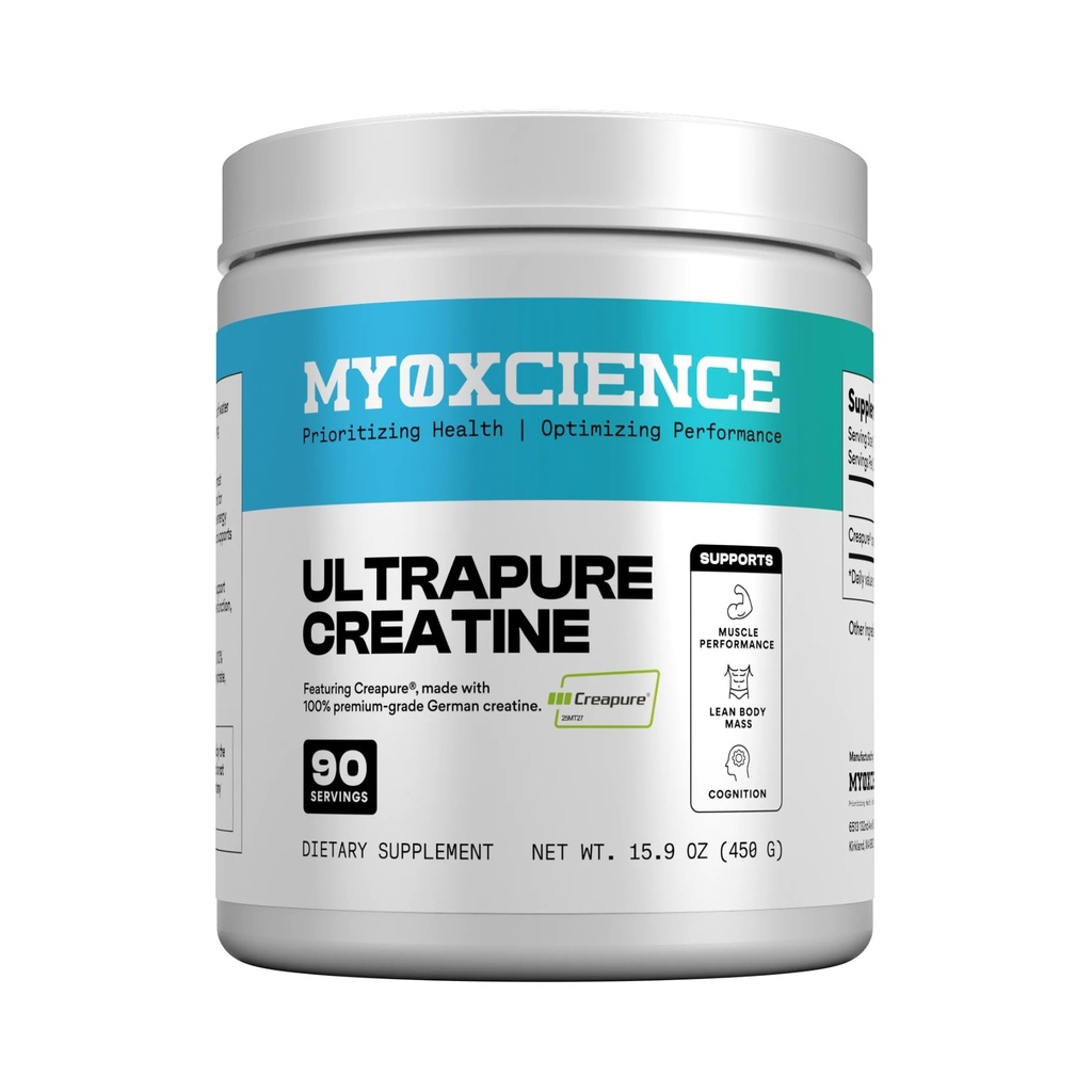 MYOXCIENCE Creapure® Creatine | 5 Grams German Creatine Monohydrate Per Serving | Supports Muscle Performance, Lean Body Mass, & Cognition (90 Serving Jar)