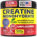 Vegan Creatine Monohydrate Powder - 5000 mg per Serving, 500g / 1.1 lb - Micronized Unflavored Pure Food Supplement - May Help Support Muscles, Energy, Cognitive Function - by NextGenU