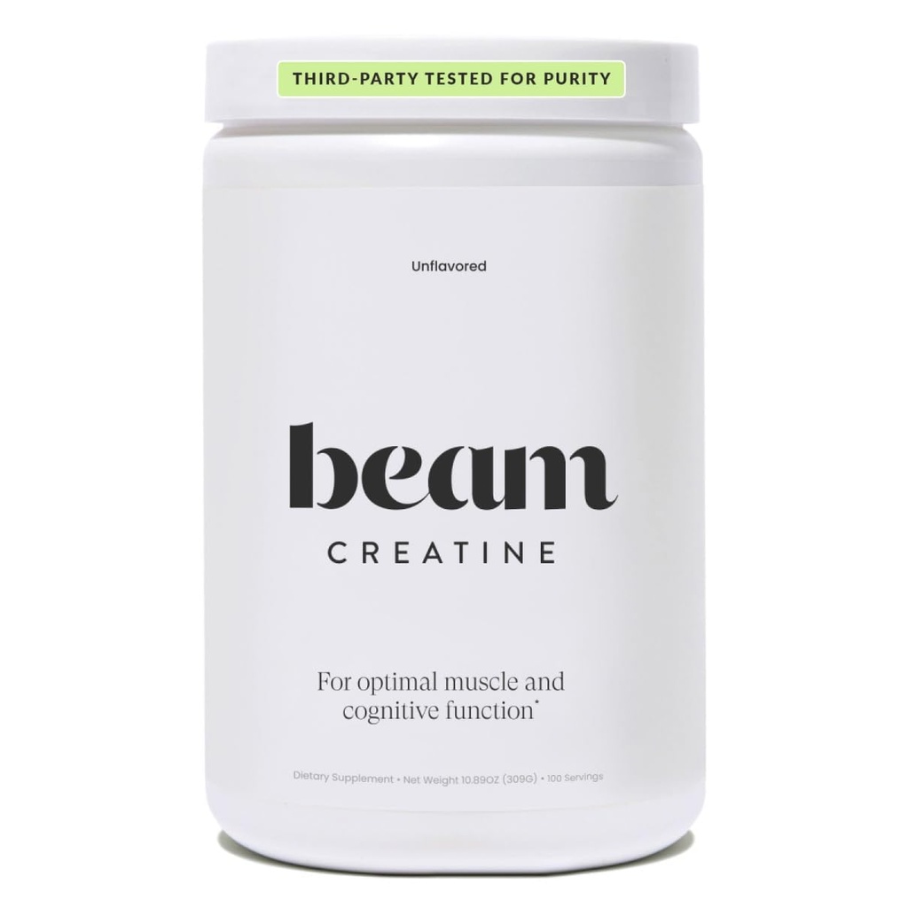 Beam Creatine Monohydrate Powder – 5g Micronized Creatine Monohydrate, Third Party Tested Creatine for Women & Men, Muscle Strength, Growth, Recovery & Cognitive Support, Unflavored, 100 Servings