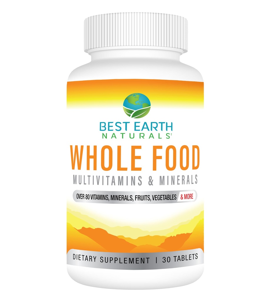 Bedste Earth Naturals Whole Food Multivitaminer & Mineral Vegan Formel med frugter, grøntsager, probiotiske blend og mere, 30 greve