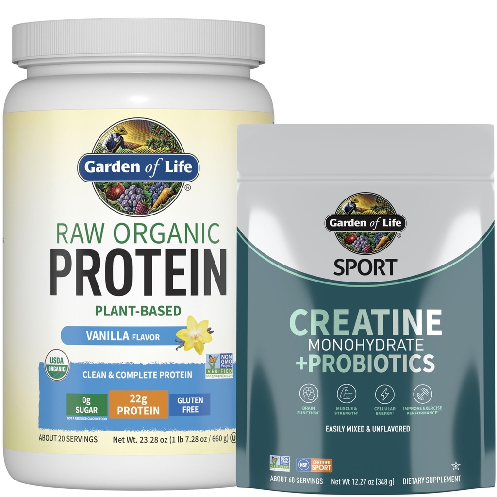Have of Life Protein & Creatine Bundle - Vegan Vanilla Protein Powder 20 Servering med BCAA, Probiotika & enzymer + Creatinine Monohydrat Pre Workout 60 Servering for muskel, styrke og ydeevne