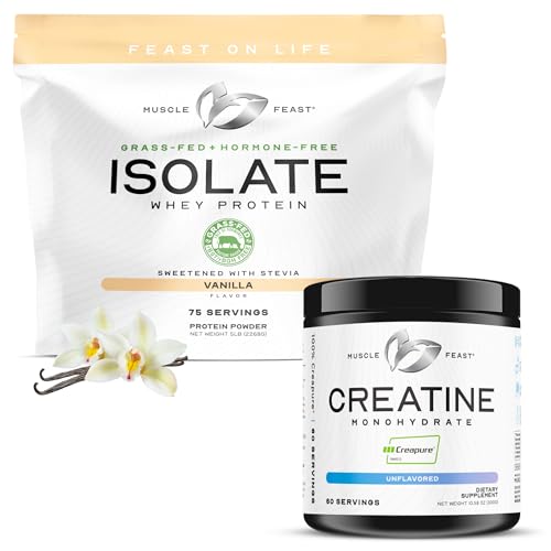 Muscle Feast Creatine + Isolate Bundle: 1 Creatine Powder (Unflavored, 300g) + 1 Whey Protein Isolate (Vanilla, 5lb) | Premium Supplements, Vegetarian, Gluten Free