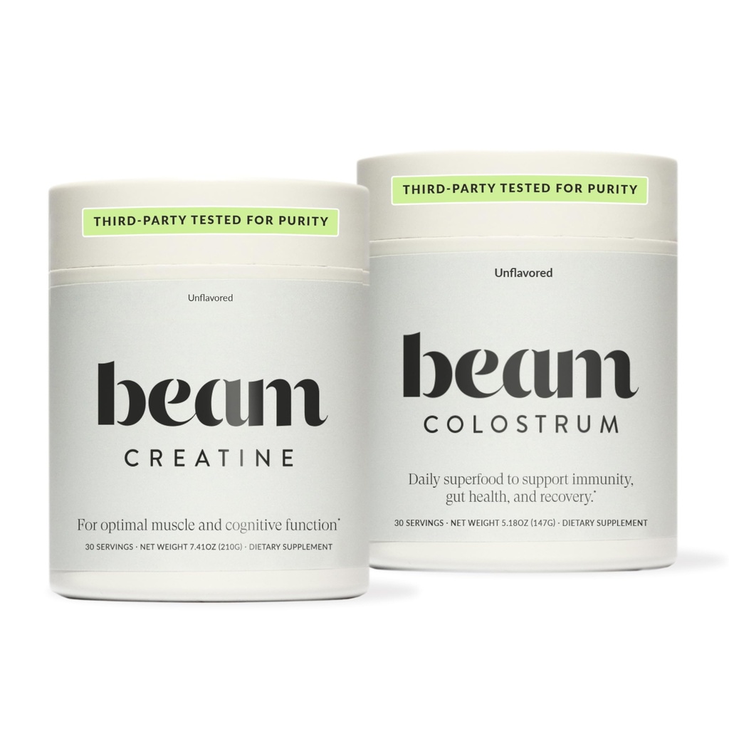 Beam Creatine + Colostrum Bundle – Micronized Creatine Monohydrate for Strength, Power & Recovery with Grass-Fed Bovine Colostrum for Immune, Gut Health & Muscle Support – Third-Party Tested