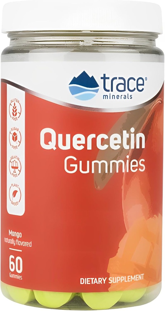 Trace Minerals Quercetin - Antioxidant Supplement Understøtter immunforsvar & cellulær sundhed - Væsentlige næringsstoffer supplement Understøtter Mineral Absorption & Kardiovaskulær sundhed - Mango, 60 gummies