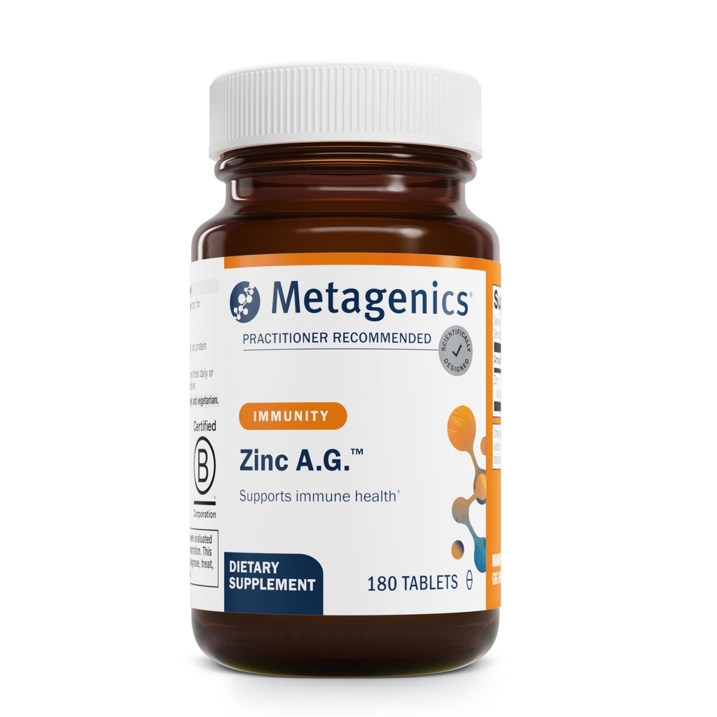 Metagenics Zink A.G. - Højt Absorberet Zink med arginin & Glycin Chelates - Understøtter immunfunktion, Knoglehelbred, Hud & Energi Metabolisme - Non-GMO & Gluten- Free - 180 tabletter
