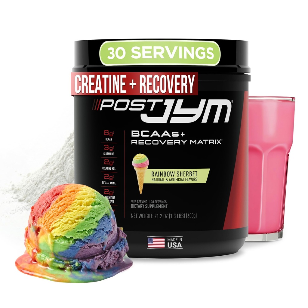 JYM Supplement Science Post JYM Aktiv Matrix Rainbow Sherbet Amino Inddrivelse Powder Pure Creatin HCL, BCAA 's, Glutamin, Carnitin, Betaine, Taurine for Styrke, Reparation, Performance 30 Servere