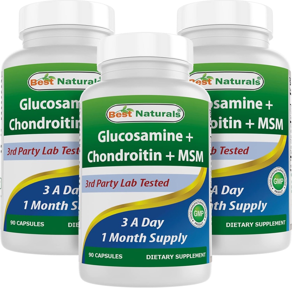 Bedste Naturals, Glucosamin Chondroitin MSM Kosttilskud, 2600 mg per servering, 90 kapsler (90 greve (pakke med 3))