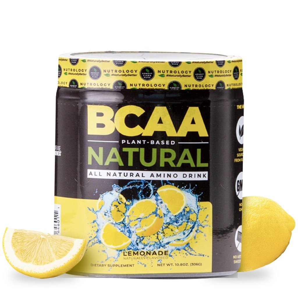 Nutrologi BCAA Natural - Plant baseret BCAA pulver, Lemonade Flavor, Optimeret 2: 1: 1 Ratio Aminosyrer pulver til før træning & indlæg Workout Inddrivelse, Vegan, Gluten- fri, Non- GMO, 30 Servere