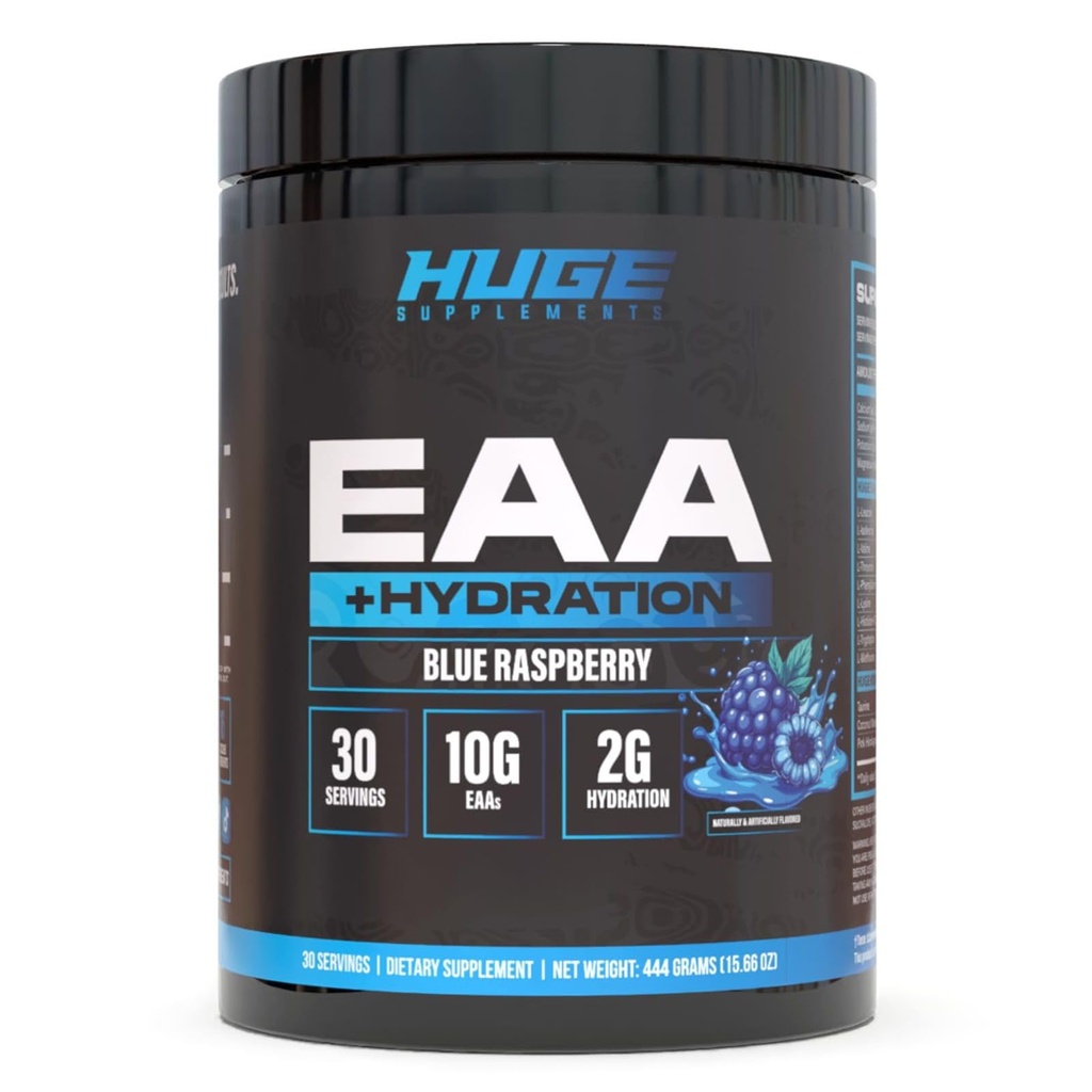 Kæmpe EAA + Hydration, Essential Aminosyrer Pulver, EAA & BCAA, Intra & Post Workout Recovery Powder, Muscle Growth, Recovery & Performance, 10g EAA & Electrolytes, 30 Serveringer (Blå Hindbær)