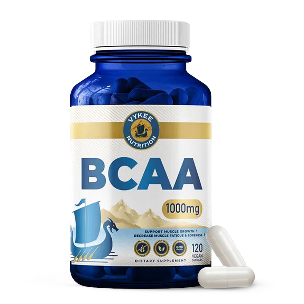 Vykee Nutrition BCAA kapsler - understøtter muskelvækst, Inddrivelse, & Protein Syntese - Vegan, Non- GMO, Gluten- Free - 1000 mg, 120 Greve