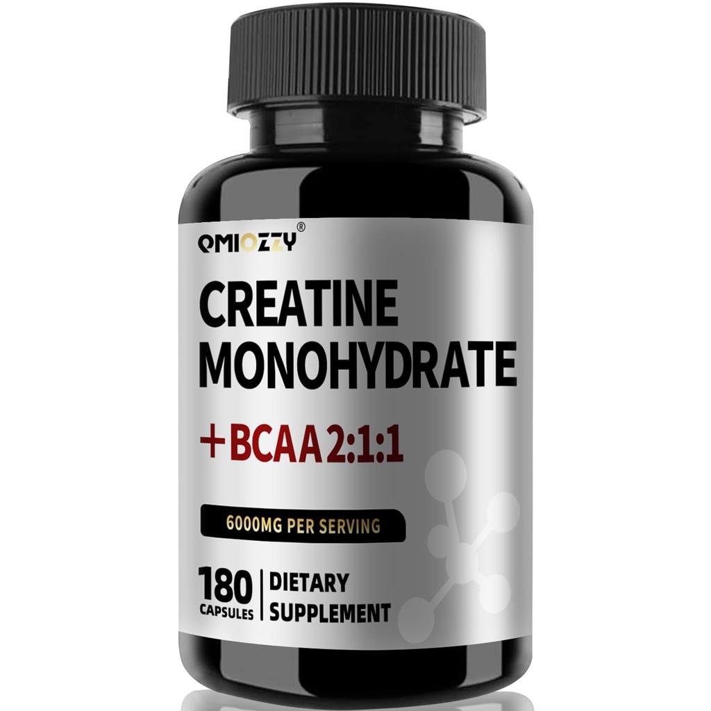 Micronized Creatine Monohydrate 6000MG Capsules with BCAA2:1:1 – Active Ingredients Support Strength & Recovery – Creatine Supplements for Men & Women – Vegan, Non-GMO, Gluten-Free – 180 Capsules