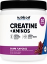 Nutricost Creatine + Aminos 30 Servings (Grape Flavored) - 5,000mg Creatine Monohydrate + 5000mg Amino BCAA Blend Per Serving