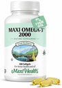 Maxi Health Omega 3 Fish Oil 2000mg - Fish Oil Omega 3 Kosher Omega3 Supplement til Hjælp Støtte Samlet Wellness (100 Softgels)