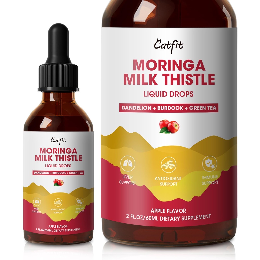 Mælk Thistle Lever Detox Drops Apple Flavor - Lever Rengøring Detox & Reparation med Moringa, Mælkebøtte, Burdock & Green Tea - Urtevæske supplement til leverstøtte & leversundhed, Vegan, 2 Fl Oz