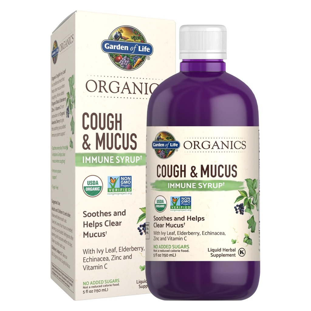 Have af Life Organics Elderberry Zink immunforsvar støtte til voksne og børn 12 og ældre, Organic Hough & Mucus immunsyrup med Ivy Leaf, C-vitamin og Echinacea, Ingen Tilføjet sukkerarter, 5 Fl oz